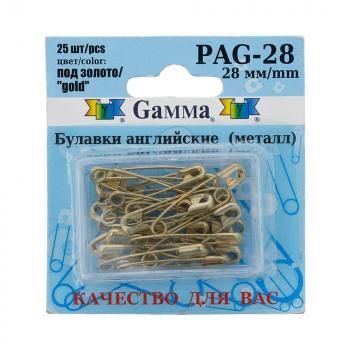 Булавки английские Gamma 28 мм 25 шт PAG-28 золото