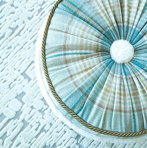 Пуф круглый D 43 см H 47 см голубая клетка 521336