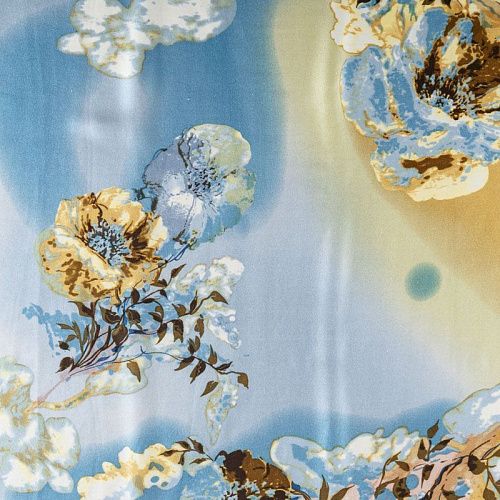 Шелк натуральный К30-242 бежево-голубой принтованный