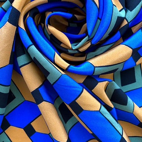 Шелк натуральный К32-232 ярко-синий принтованный