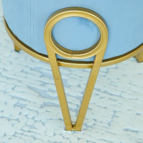 Пуф круглый D 35 см H 46 см серо-голубой бархат 521357 