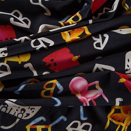 Вискоза "Лоренцо" стрейч 036-17677 черный принтованный