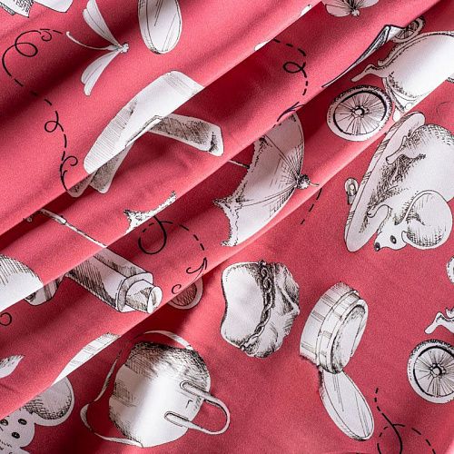 Шелк натуральный К15-301 кораллово-розовый принтованный