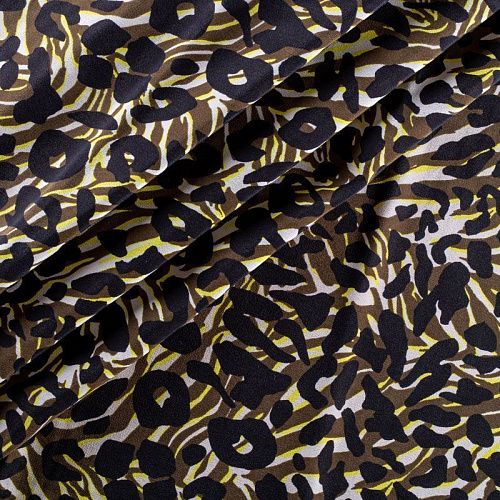 Крепдешин натуральный К18-467 хаки принтованный