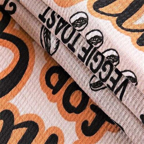 Полотно вафельное 007-11023 бежевый принтованный