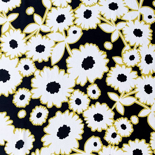 Крепдешин натуральный К32-374 черный принтованный