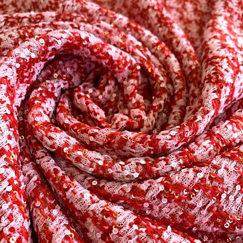 Твид шанель К13-864 красно-белый с пайетками