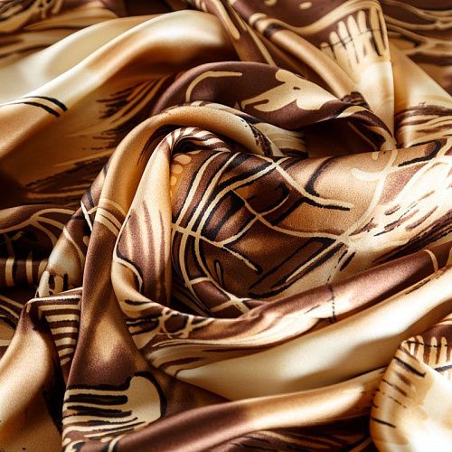 Шелк натуральный К15-424 бежевый принтованный