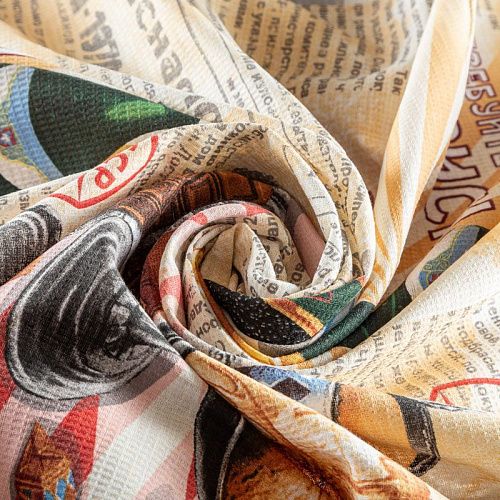 Полотно вафельное 007-03525 бежевый принтованный