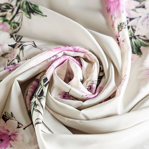 Крепдешин натуральный К15-029 молочно-серый принтованный