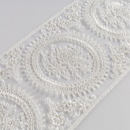 Кружево вышивка на сетке 93 мм Ф01-0046 молочный