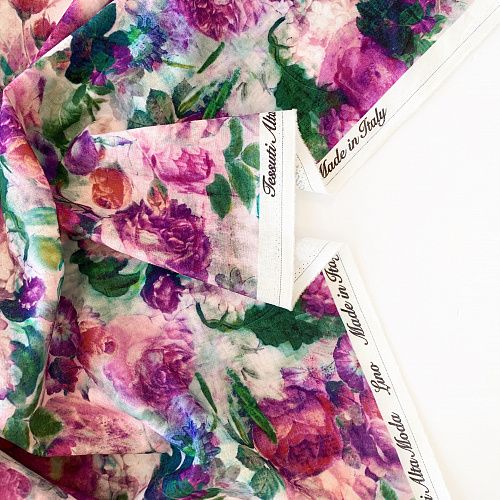 Лен натуральный К36-081 молочно-розовый принтованный