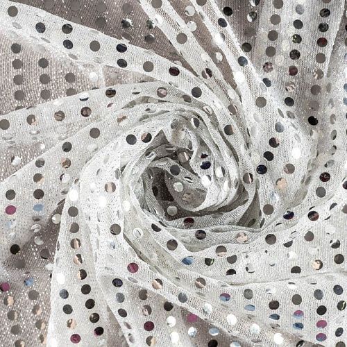 Пайетки на трикотаже К33-1017 белый с серебром