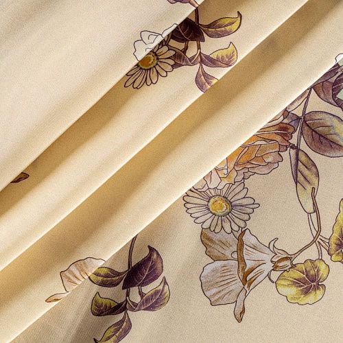 Крепдешин натуральный К27-035 кремовый принтованный