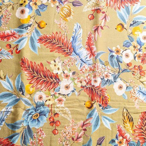 Крепдешин натуральный К27-164 золотисто-оливковый принтованный