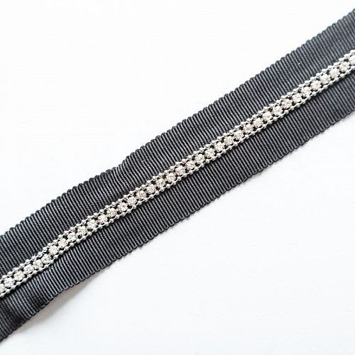 Тесьма декоративная 25 мм со стразами PA0740 черный