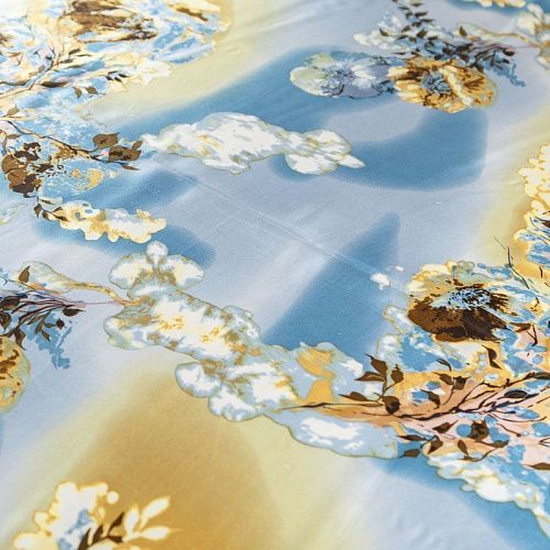 Шелк натуральный К30-242 бежево-голубой принтованный