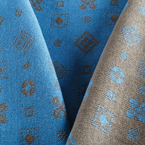 Трикотаж 2-х сторонний вязаный 056-05814 хаки/голубой