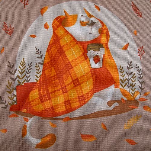 Полотно вафельное 007-15302 бежевый принтованный