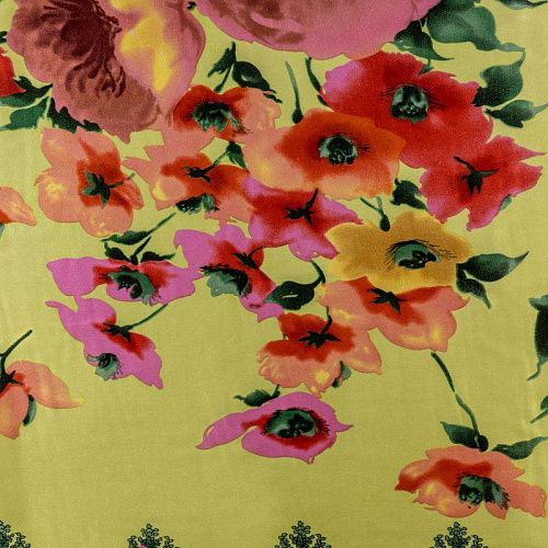 Шелк натуральный К24-1004 салатовый принтованный