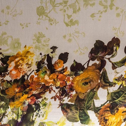 Шелк натуральный К2-394 молочный принтованный