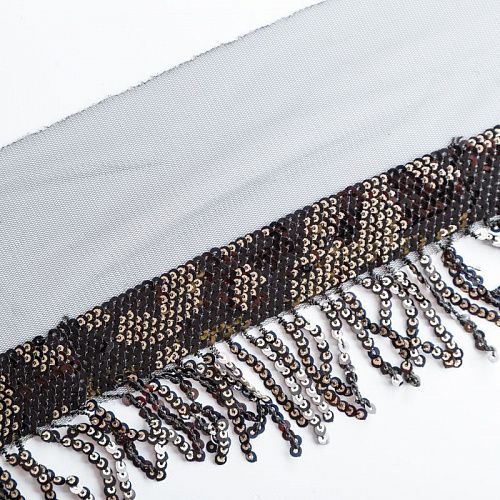 Тесьма декоративная 140 мм с пайетками PA0827 черный/серебро 