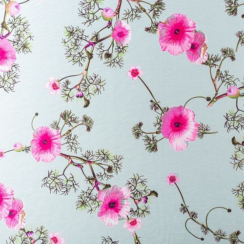 Шелк синтетический 065-01533 серо-мятный принтованный