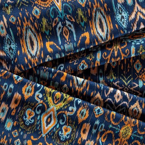 Вискоза с люрексом 009-01089 темно-синий принтованный