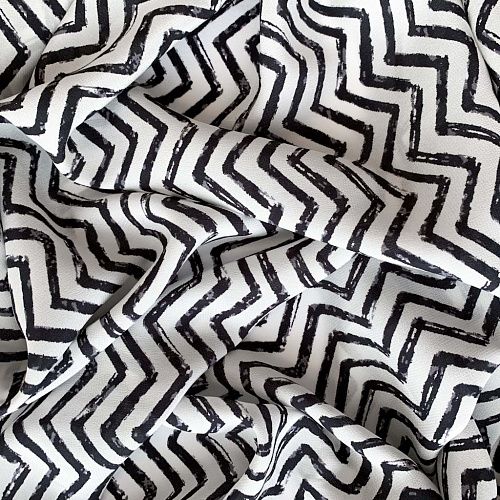 Крепдешин натуральный К32-378 молочный принтованный