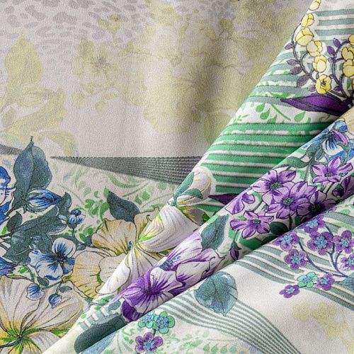 Шелк натуральный К06-0093 молочный принтованный